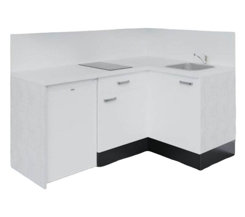Kitchenette Ka03 - Façades : Blanc - Plan Travail : Blanc - Crédences : Oui - électro : Blanc