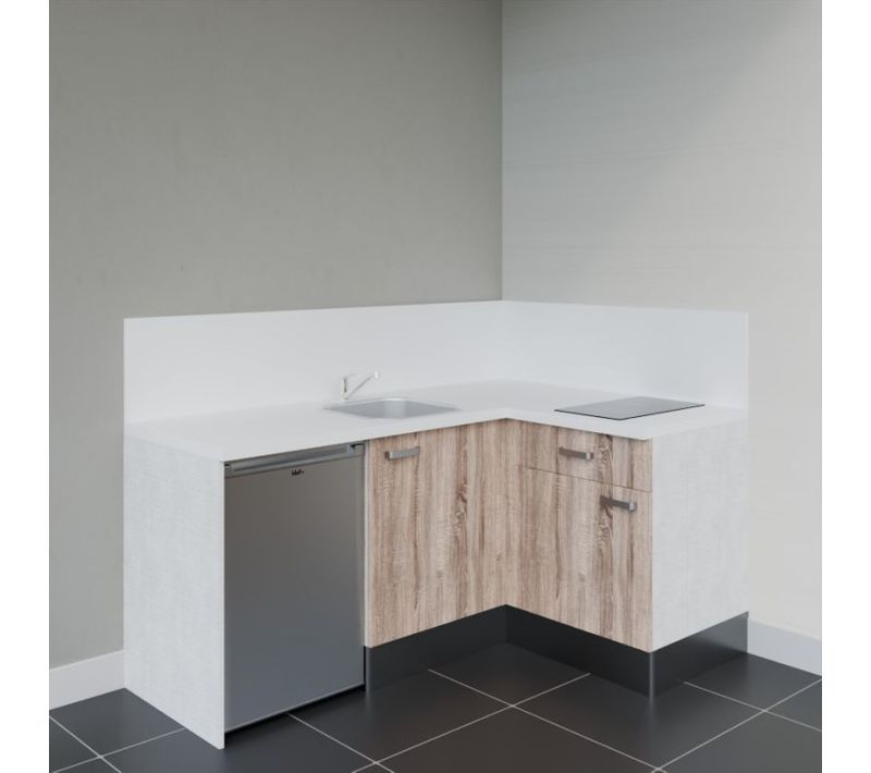 Kitchenette Ka01 - Façades : Bois - Plan Travail : Blanc - Crédences : Oui - électro : Inox