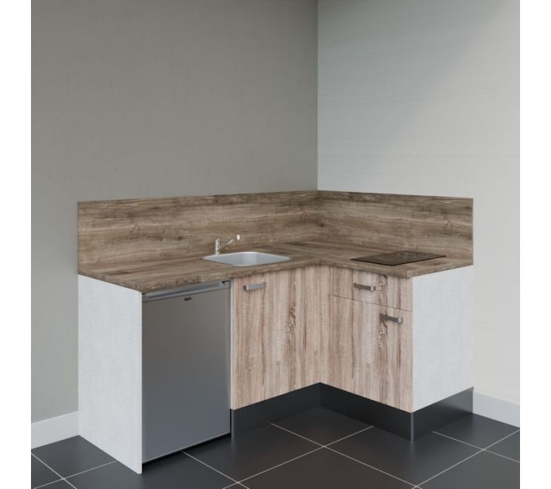 Kitchenette Ka01 - Façades : Bois - Plan Travail : Bois - Crédences : Oui - Électro : Inox