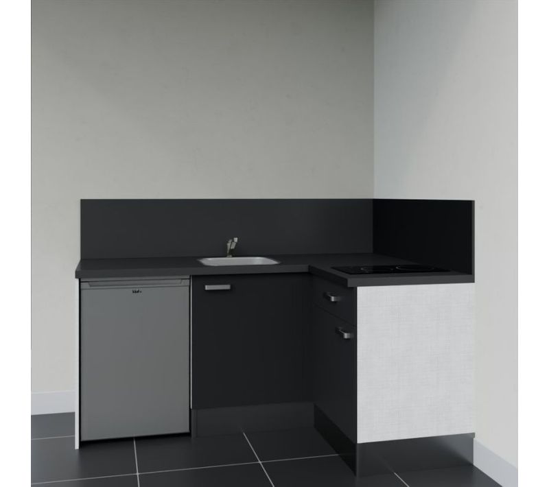 Kitchenette Ka01 - Façades : Noir - Plan Travail : Noir Texturé - Crédences : Oui - électro : Inox