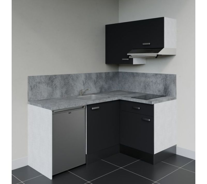 Kitchenette Ka02 - Façades : Noir - Plan Travail : Gris Béton - Crédences : Oui - électro : Inox