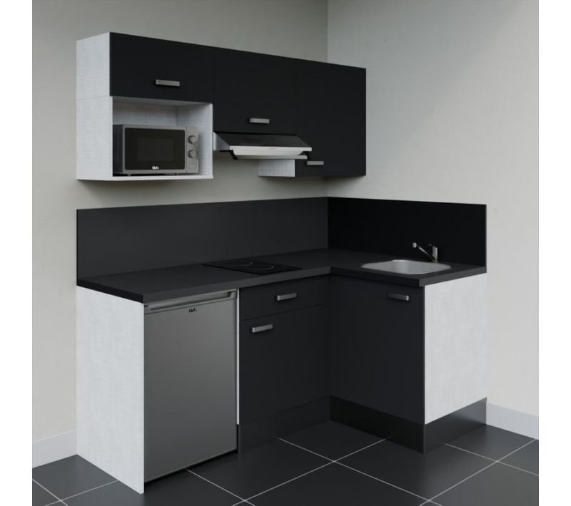 Kitchenette Ka03 - Façades : Noir - Plan Travail : Noir Texturé - Crédences : Oui - Électro : Inox