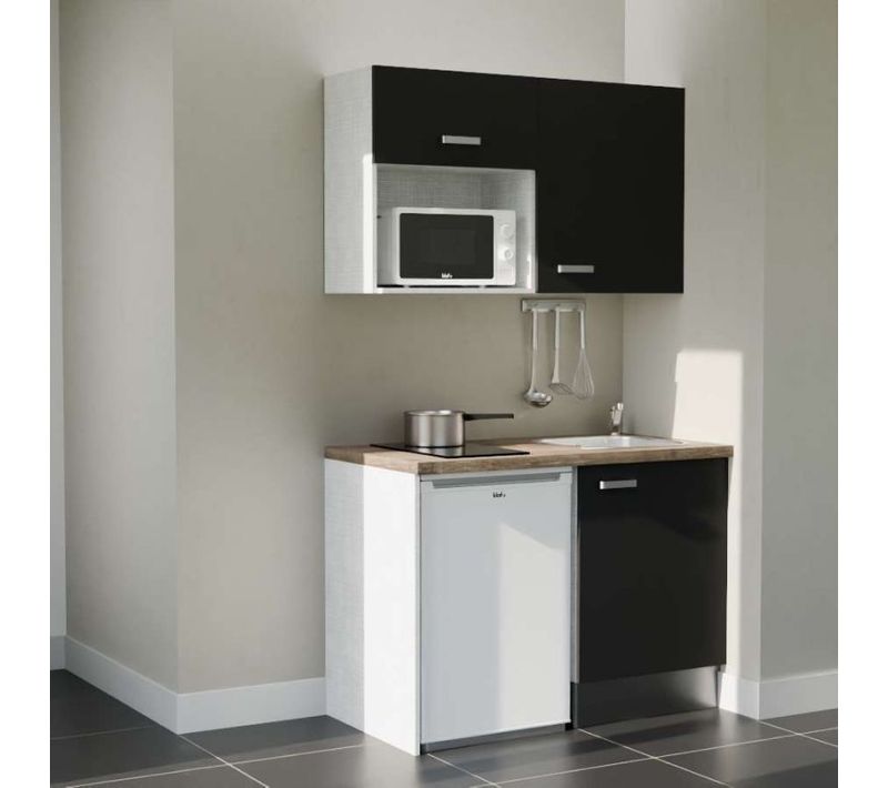 Kitchenette K07 - Noir - Plan Stratifié Bois - Crédences : Non - Evier Inox