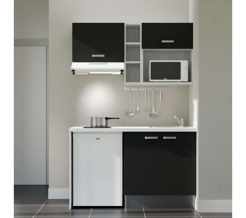 Kitchenette K13 - Noir - Plan Stratifié Blanc - Crédences : Non - Evier