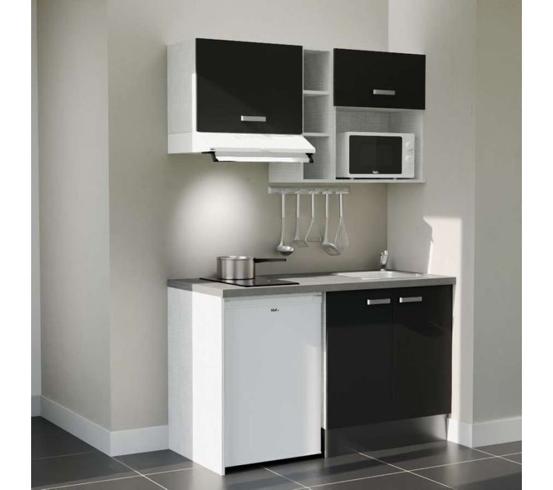 Kitchenette K13 - Noir - Plan Stratifié Gris - Crédences : Non - Evier