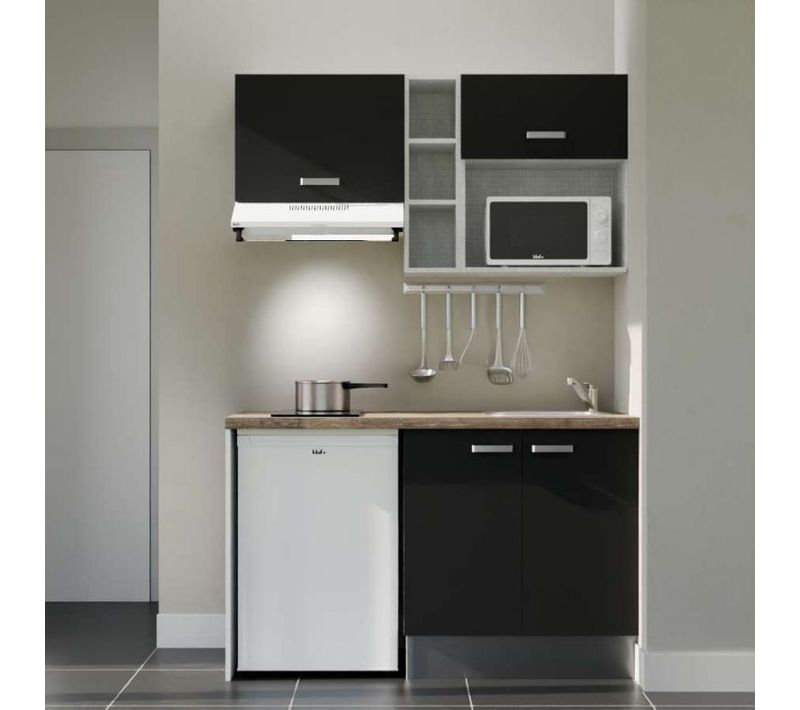 Kitchenette K13 - Noir - Plan Stratifié Bois - Crédences : Non - Evier