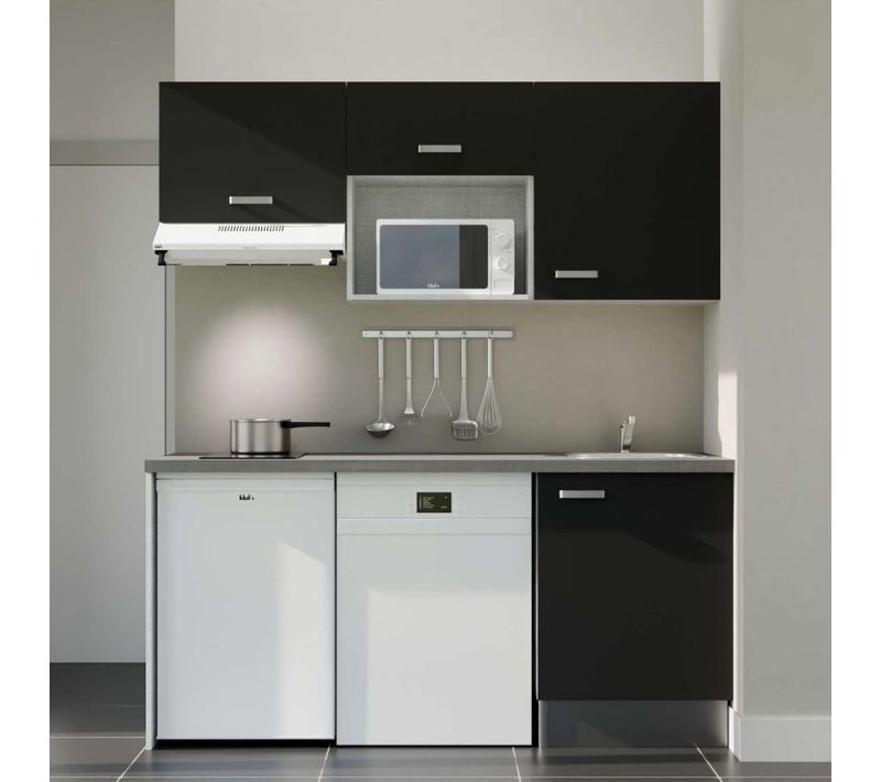 Kitchenette K55 - Noir - Plan Stratifié Gris - Crédences : Non - Evier
