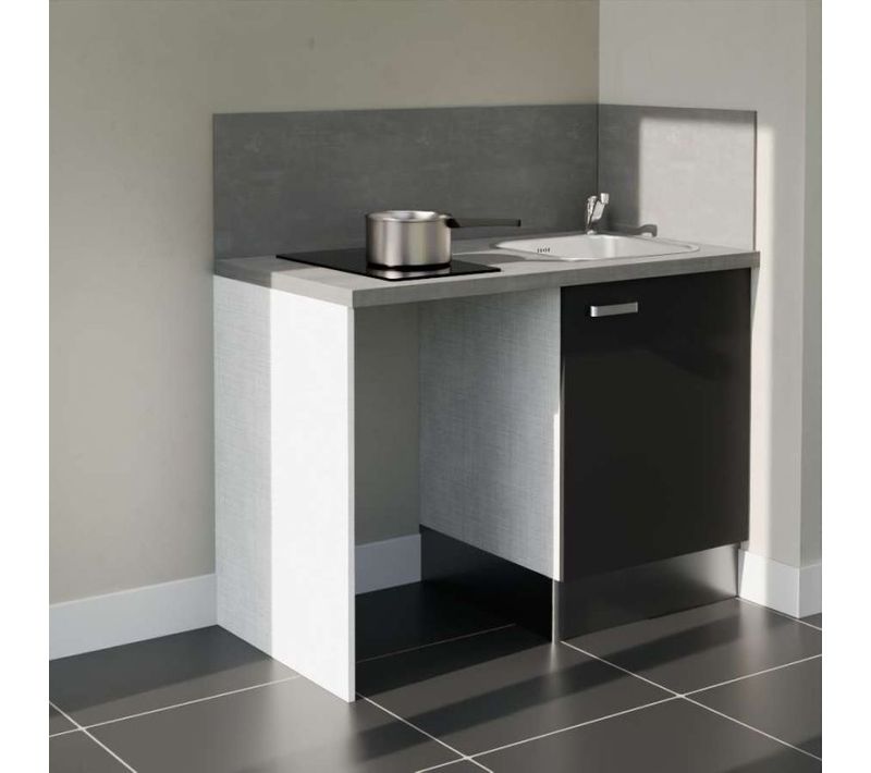 Kitchenette K08 - Noir - Plan Stratifié Gris Béton - Crédences : Oui - Evier Inox