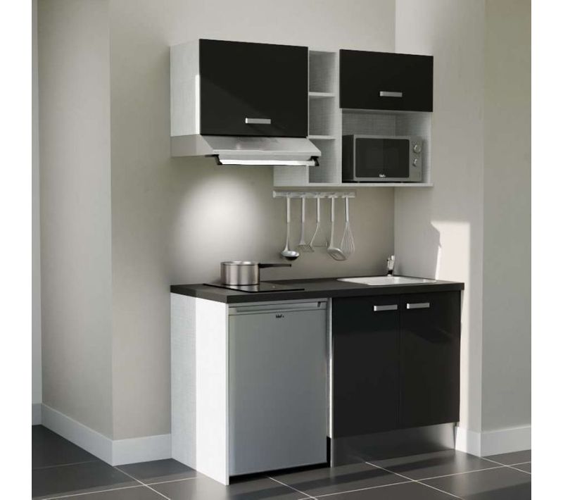 Kitchenette K13 - Façades : Noir - Plan Travail : Noir Texturé - Crédences : Non - électro : Inox