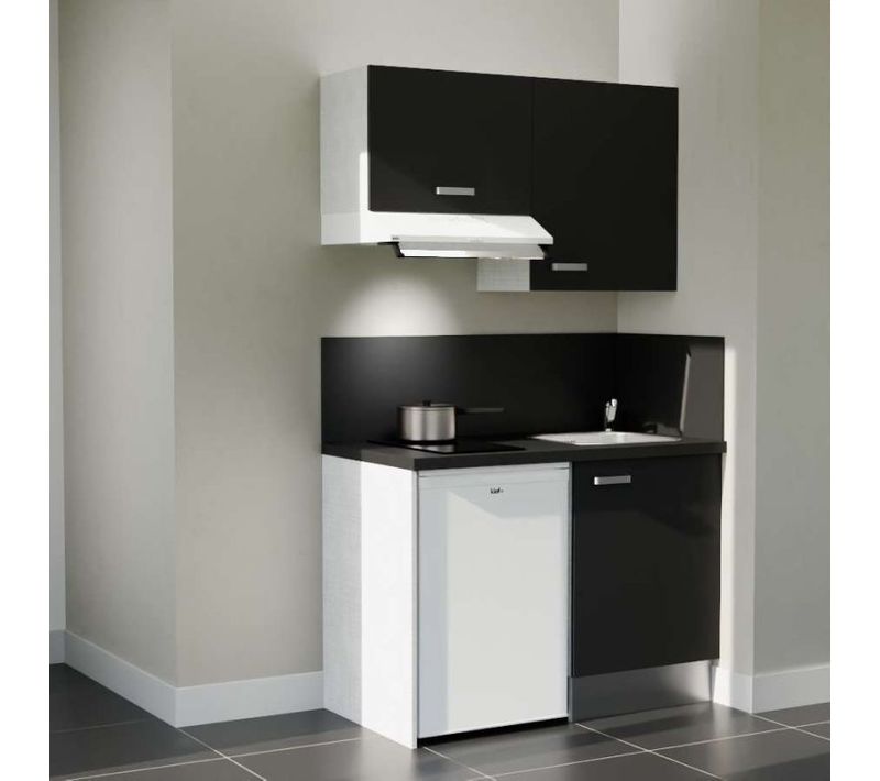 Kitchenette K01 - Façades : Noir - Plan Travail : Noir Texturé - Crédences : Oui - électro : Blanc
