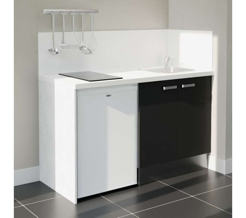 Kitchenette K17 - Façades : Noir - Plan Travail : Blanc - Crédences : Oui - électro : Blanc