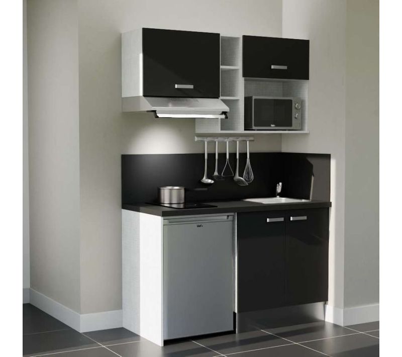 Kitchenette K13 - Façades : Noir - Plan Travail : Noir Texturé - Crédences : Oui - Électro : Inox