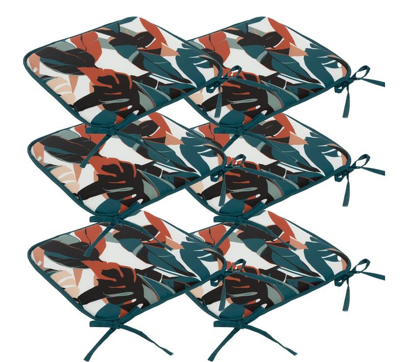 Lot De 6 Galettes De Chaise Bleu Canard et Terracotta 38 X 38 Cm  Extérieur Ou Intérieur