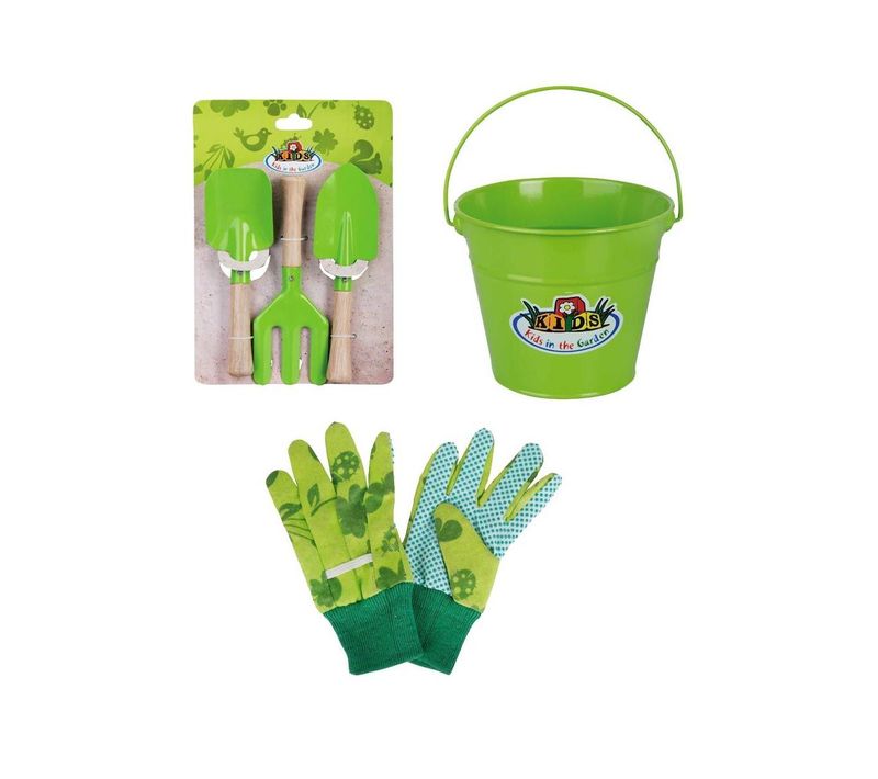 Kit Petit Jardinier Accessoires Pour Enfant En Métal Seau + Gants + Petits Outils