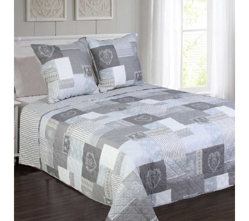 Couvre Lit Courchevel Gris 230x250 + 2 Taies 65x65