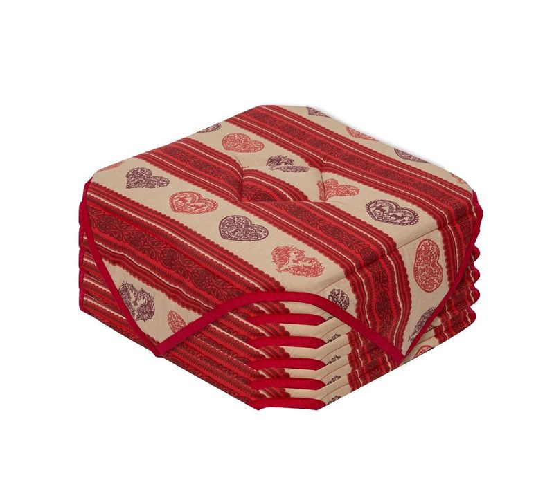 Lot De 6 Galettes De Chaise 38x38 Cm – Motif Cœur Rouge Esprit Montagne – Assise Confortable –
