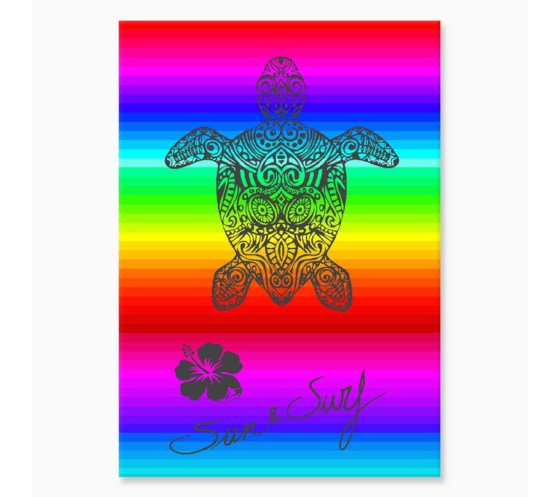 Serviette De Plage Tortue Sur Fond Multicolore 140x180cm