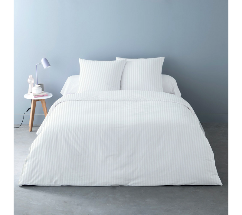 Housses De Couette 240x220 Unies Rayées + 2 Taies Pur Satin De Coton