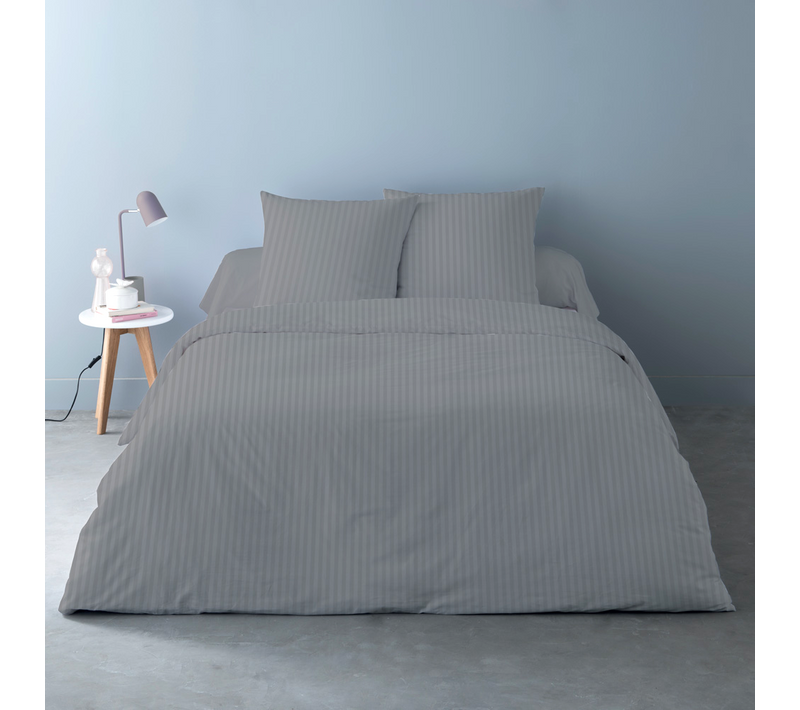 Housses De Couette 240x220 Unies Rayées + 2 Taies Pur Satin De Coton