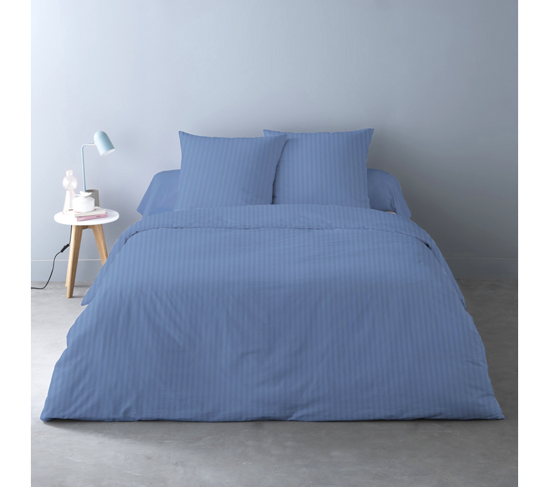 Housses De Couette 240x220 Unies Rayées + 2 Taies Pur Satin De Coton