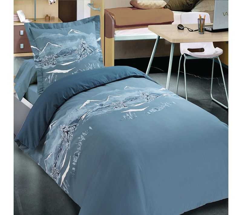 Parure De Draps 90x190 Esprit Montagne Pur Coton - Nuit Des Alpes