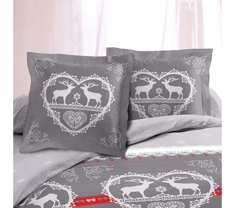 Lot De 2 Taies Carrées Winter Rouge Et Gris Pur Coton