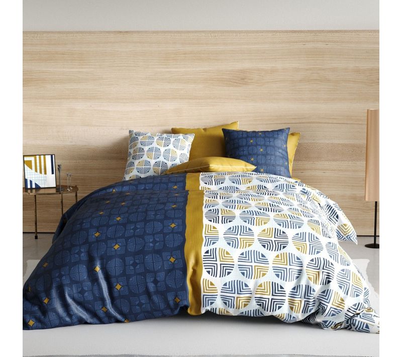 Housse De Couette 100% Coton 240x260 Cm + 2 Taies 63x63 Cm Sirius