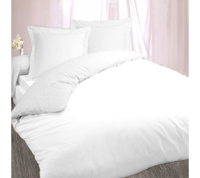 Housse De Couette + Taies Blanches 100 % Coton Premium - Spéciales Locations Et Hôtels, Respirantes