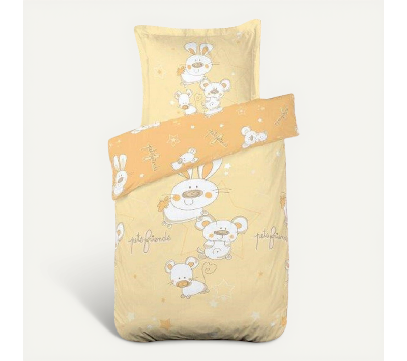 Housse De Couette Bébé Pets Friends Jaune 100x140