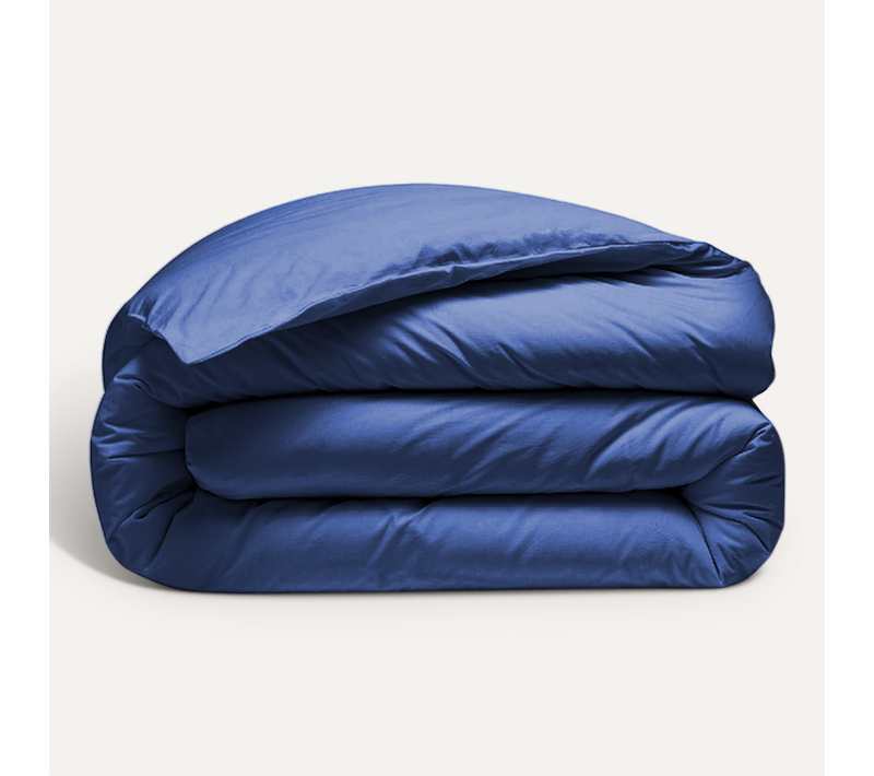 Housse De Couette Bleu Jean 280x240 Cm + 2 Taies 65x65 Cm – 100% Percale 80 Fils - Finition Rabat