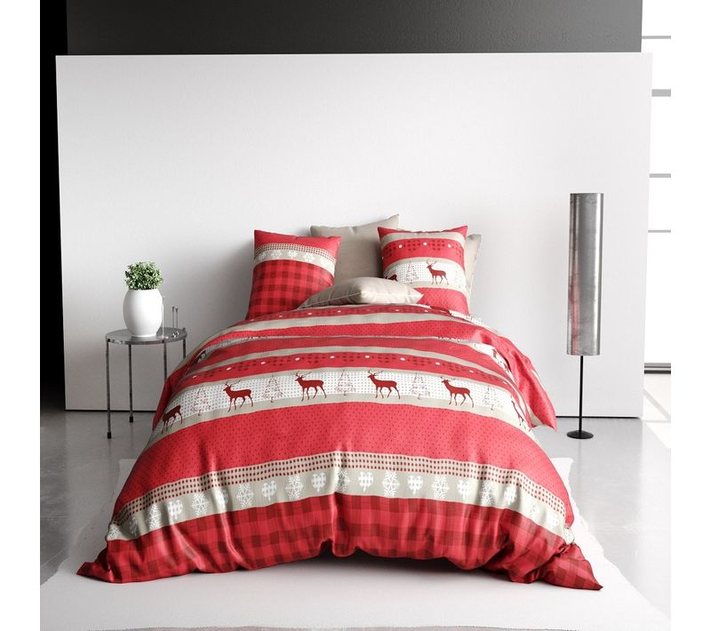 Housse De Couette Cerf 240x260 Cm + 2 Taies Pur Coton