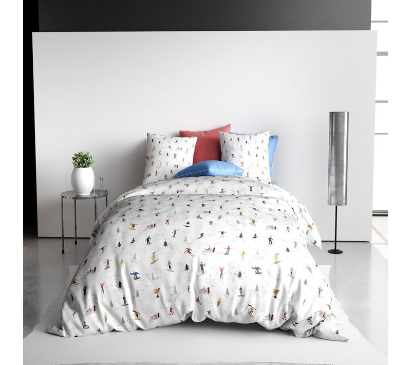 Housse De Couette Skieurs Montagne Pur Coton Avec Taie(s)