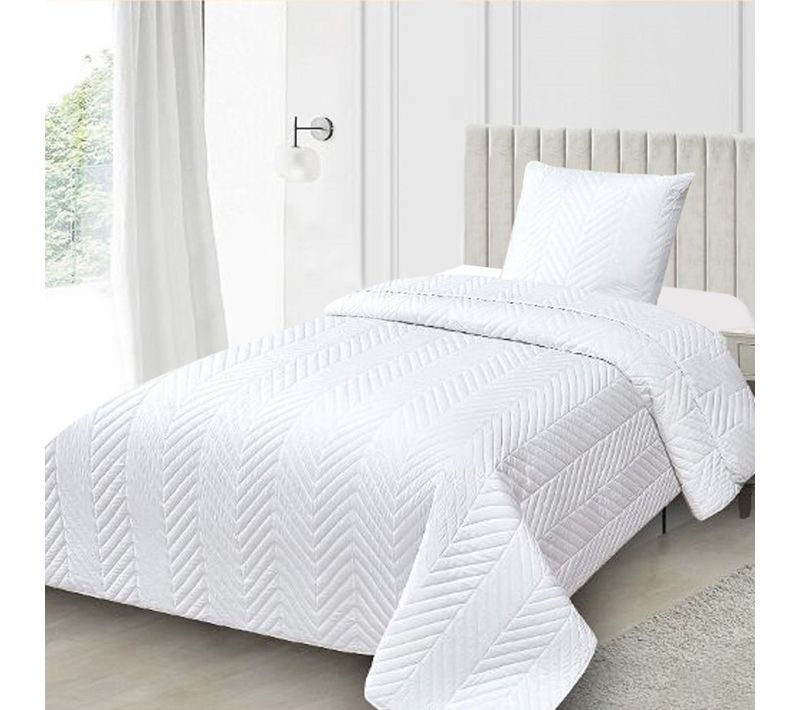 Couvre Lit Broderies Géométriques Blanc 180x240 Cm - Boutis Matelassé Élégant Pour Lit 1 Personne