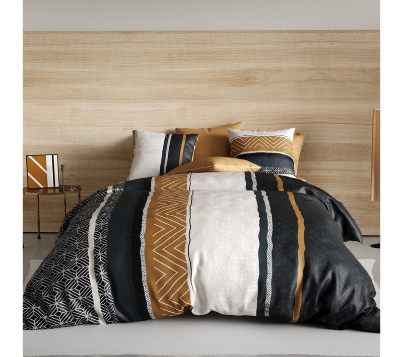 Housse De Couette 220x240 Cm Trophé + 2 Taies 100% Coton 57 Fils - Parure De Lit Style Ethnique