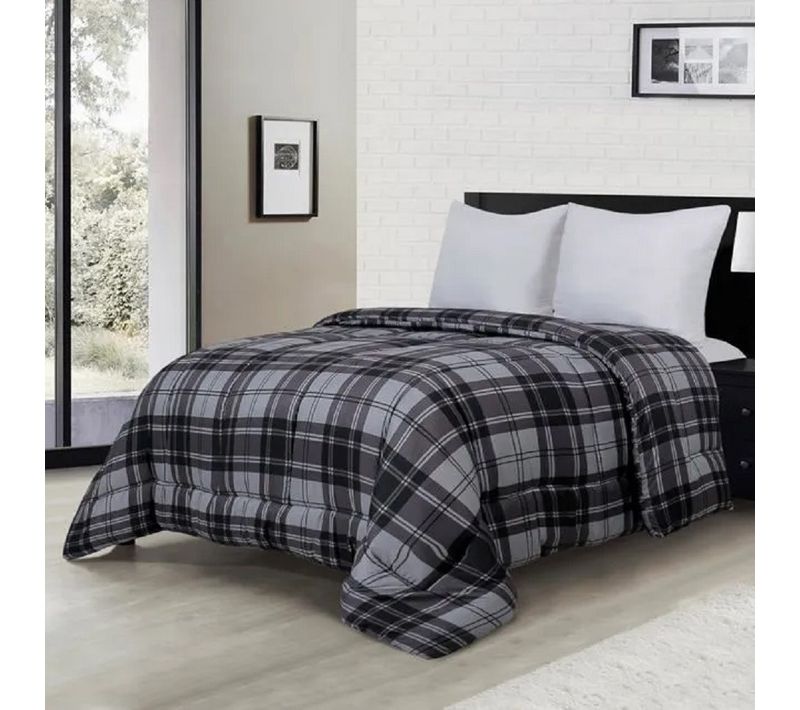 Couette Microfibre Gris et Nuit Rayée 220x240cm