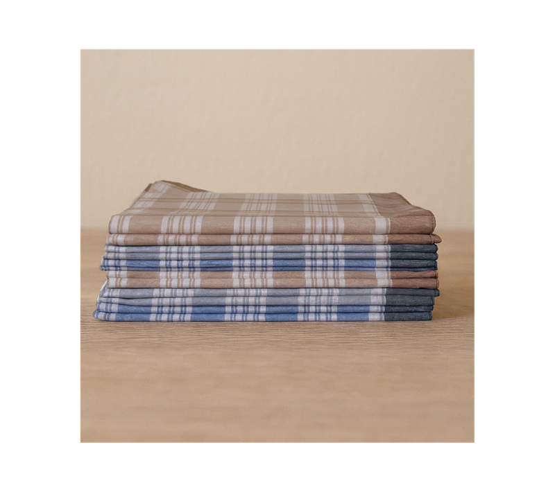 Lot De 12 Mouchoirs Quadrillés Luc 100 % Coton 50x50 Cm - Doux, Absorbants, Réutilisables Et Colorés