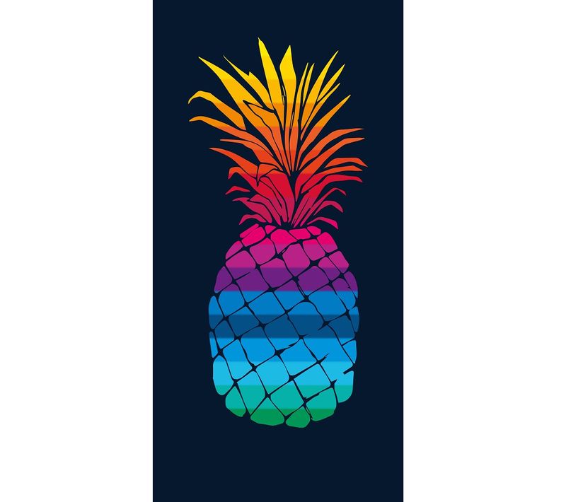 Serviette De Plage XXL Ananas Multicolore Sur Fond Noir 140x180 Cm - Coton Jacquard, Confort Doux Et