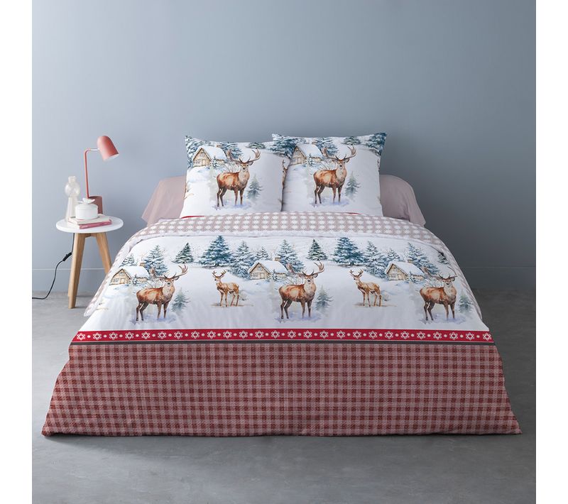 Housse De Couette Aspen Rouge 100 % Coton Flanelle 220x240 Cm + 2 Taies 65x65 Cm