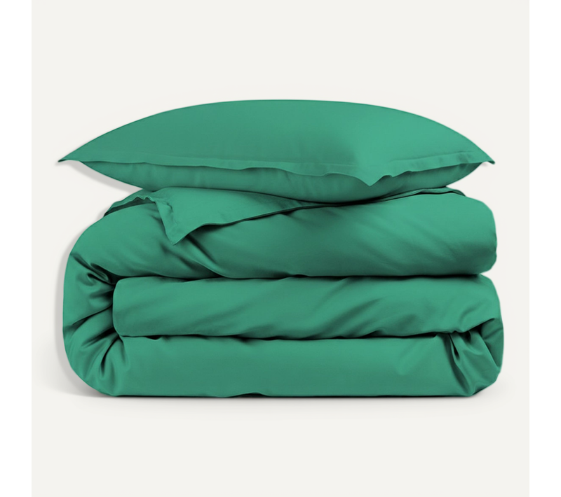 Housse De Couette Vert Unie 100% Percale De Coton 80 Fils + Taie(s) 65x65 Cm – Fabriquée En Europe