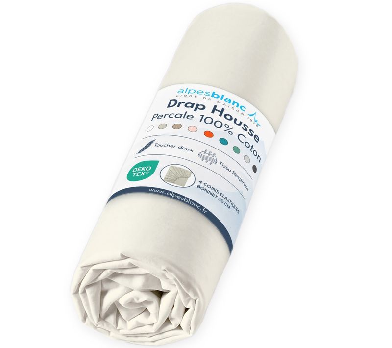 Drap Housse Naturel 100% Percale De Coton 80 Fils/cm² 200x200 Cm - Fabrication Européenne