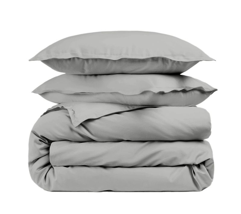 Housse De Couette Gris Clair 240x200 Cm + Taies Carrées - 100% Percale 80 Fils - Fabriquée En Europe