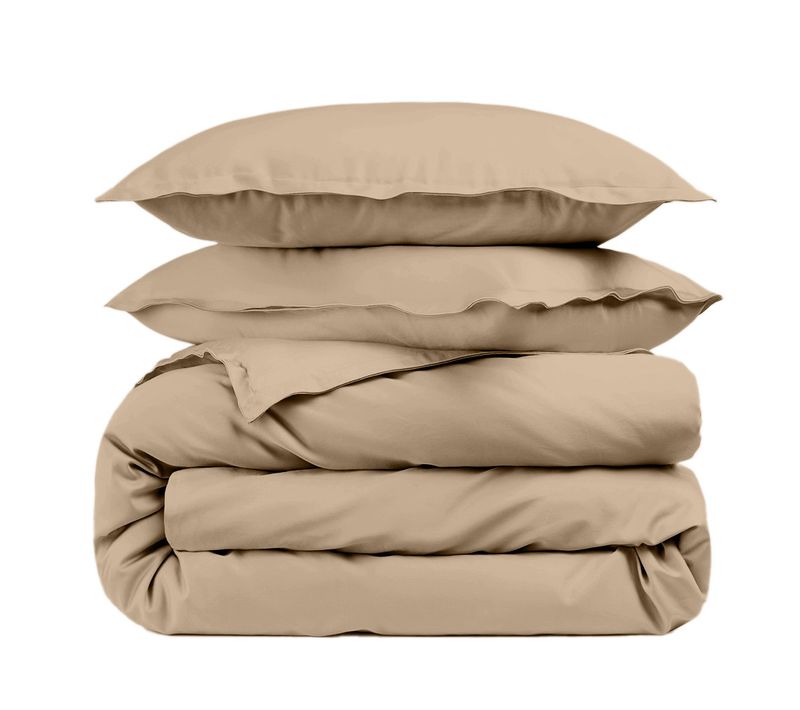 Housse De Couette Mastic 240x220 Cm + Taies Carrées - 100% Percale 80 Fils - Fabriquée En Europe