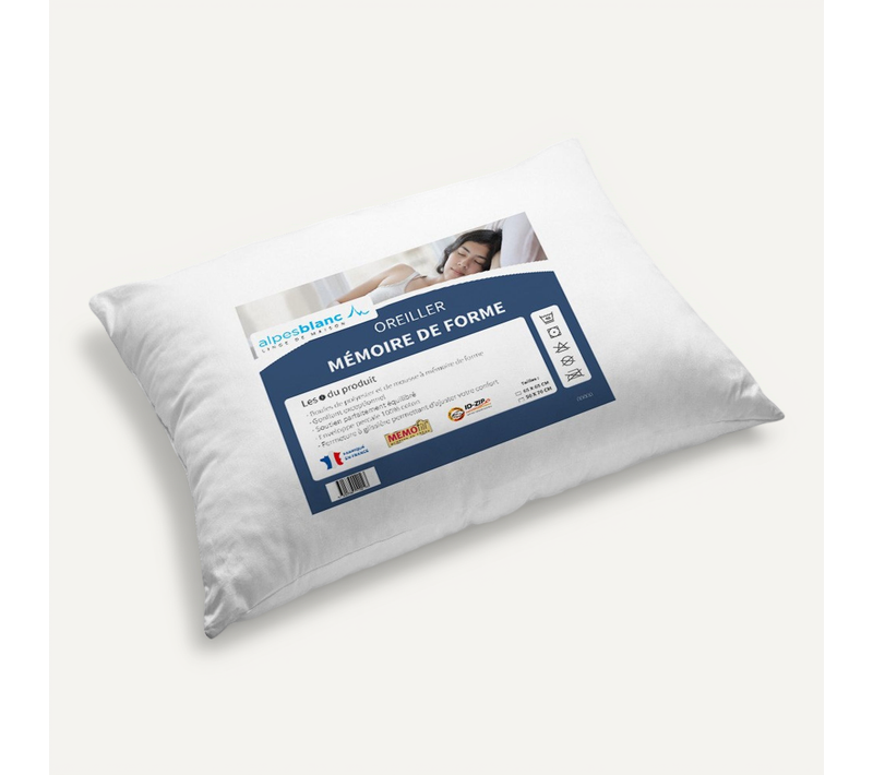 Oreiller Mémoire De Forme 65x65 Cm – Confort Ergonomique et Soutien Cervical – Enveloppe 100% Coton