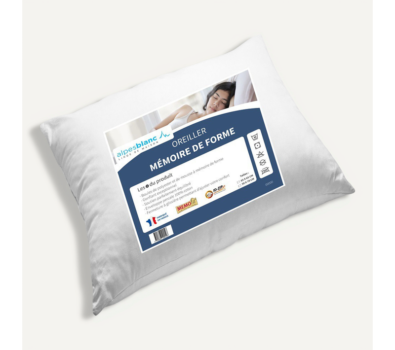 Oreiller Mémoire De Forme 50x70 Cm – Confort Ergonomique et Soutien Cervical – Enveloppe 100% Coton