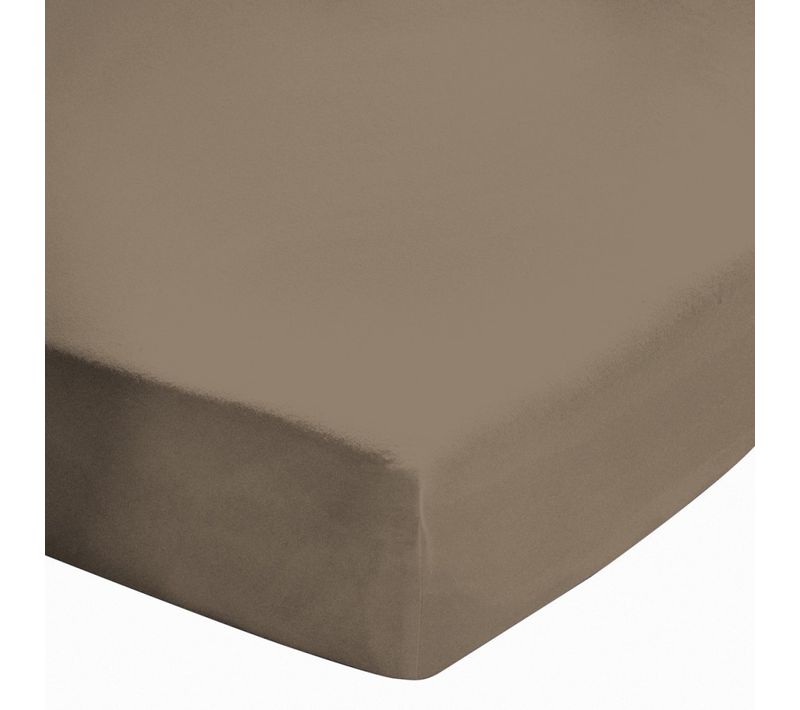 Drap Housse Taupe 120x190 Cm - 100 % Coton Fibres Longues, Fabrication Française, Bonnet 30 Cm,