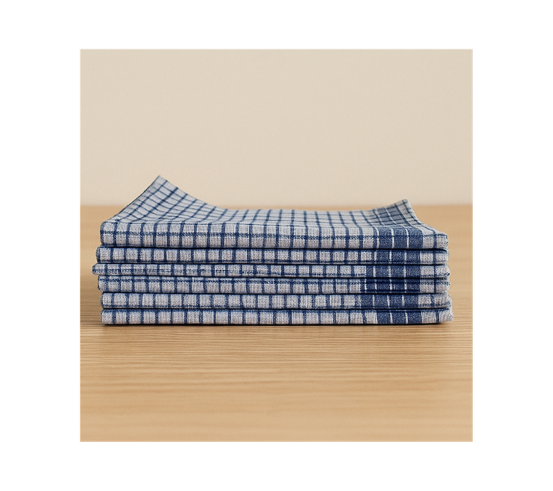 Lot De 6 Mouchoirs De Travail Carreaux Bleu Et Blanc - 100% Coton - Doux Et Écologique - 50x50cm