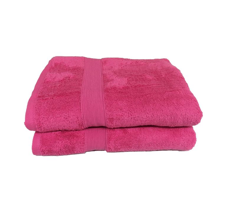 Lot De 2 Grands Draps De Bain - 100x150 - Eponge 600 G/m² 100 % Coton - Fuschia