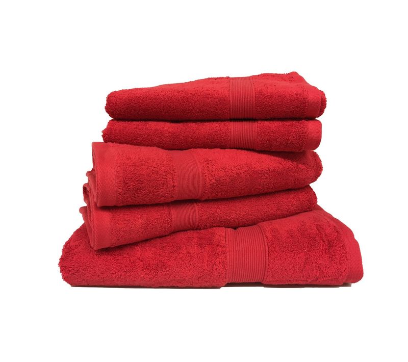 Lot De 5 Serviettes Rouges, Éponge 100 % Coton 600 G/m² - 3 Tailles Adaptées à Tous Usages, Douceur