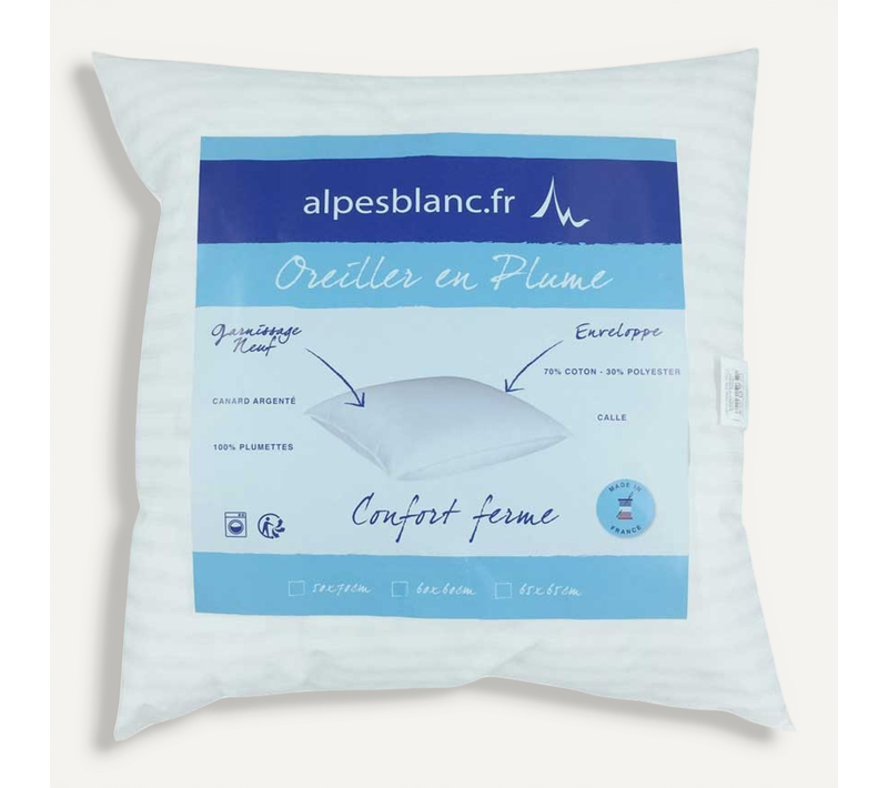 Oreiller Naturel 60x60 Cm 100% Plumettes Fabriqué En France – Traitement Antiacarien – Soutien Des