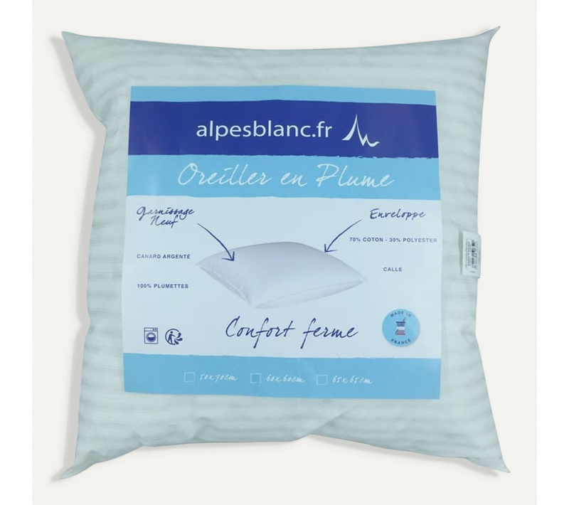 Oreiller En Plumes 65x65cm - Fabriqué En France – Garnissage 100% Plumettes – Enveloppe Antiacariens